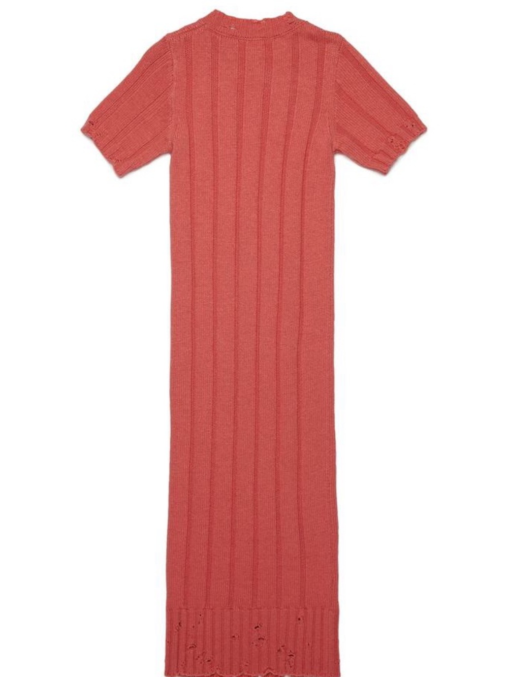 Marni Coral Ribbed Knit Midi Dress | Distressed Detail | Designer